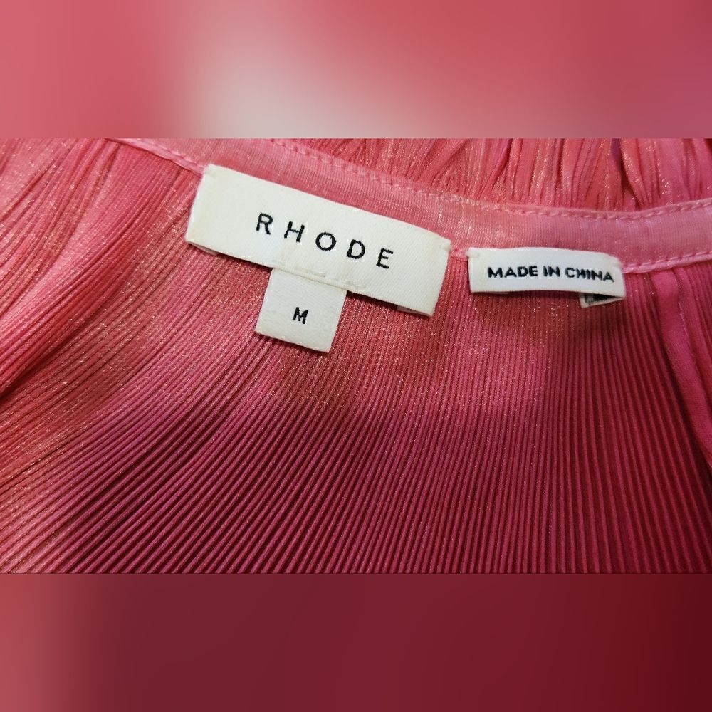 RHODE adele plissé lamé satin blouse pink size M - Picture 10 of 12